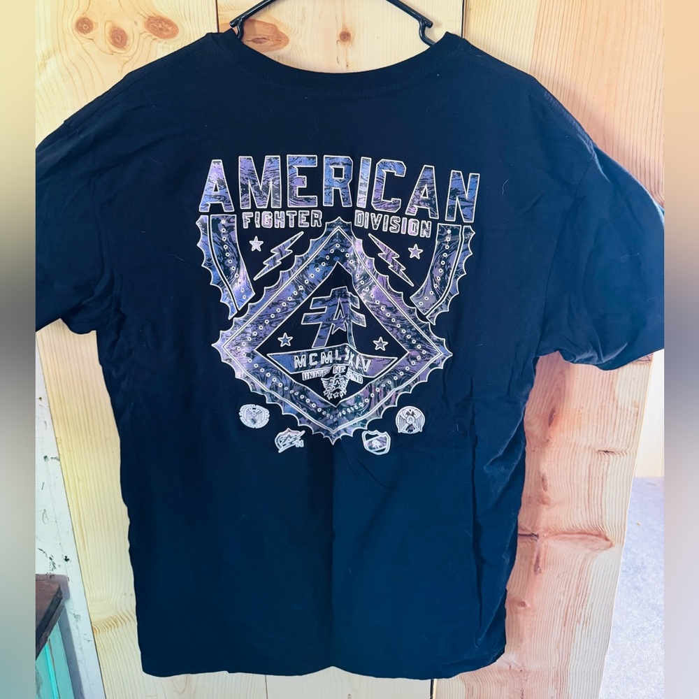 American Fighter Black Short Sleeve Tee with Patriotic Graphic